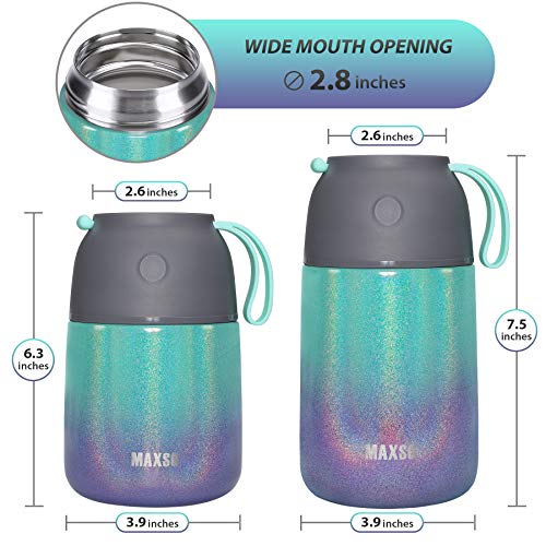MAXSO 2 Pack Soup Thermo for Hot & Cold Food for Kids Adults, Vacuum Insulated Food Jar Thermal Lunch Containers, Travel Food Flask with Spoon (24 oz,17 oz) (Glitter Rainbow) - color: Rainbow