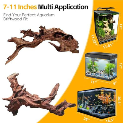 EFFIELER Natural Driftwood for Aquarium Decor – 6-10 INCH Unique Size Real Wood Branches for Fish Tank, Reptile Habitat, Terrarium, Hermit Crab, Shrimp Tank,Safe for Aquatic Pets - size: 6-10 INCH