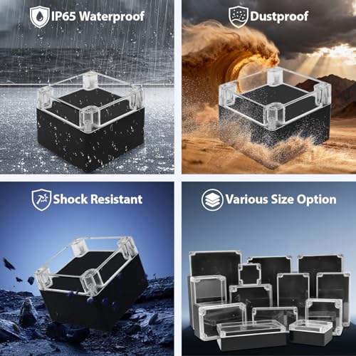 Junction Box with Clear Cover IP65 Waterproof Project Box Dustproof ABS Plastic Electrical Project Boxes Universal Enclosure, Black 4.7"x 4.7"x 3.5"(120x120x90mm)(Pack of 2) - color: 2 packs, size: 4.7"x 4.7"x 3.5"