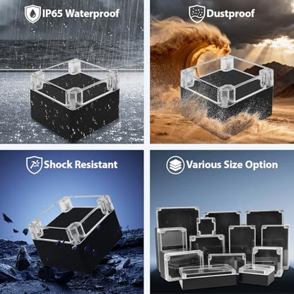 Junction Box with Clear Cover IP65 Waterproof Project Box Dustproof ABS Plastic Electrical Project Boxes Universal Enclosure, Black 4.7"x 4.7"x 3.5"(120x120x90mm)(Pack of 2) - color: 2 packs, size: 4.7"x 4.7"x 3.5"