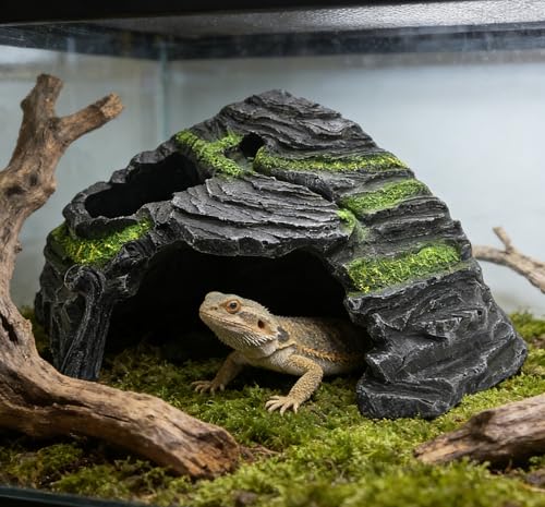 M2cbridge Reptile Hideout Cave Resin Rock Hides Terrarium Habitat Decor(Floating Island)