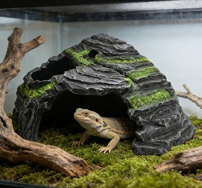 M2cbridge Reptile Hideout Cave Resin Rock Hides Terrarium Habitat Decor(Floating Island)