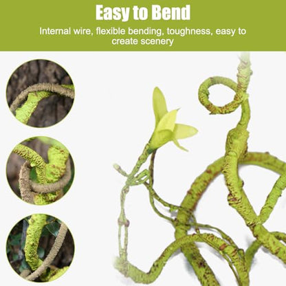 MiOYOOW Reptile Climbing Branch, Bendable Bearded Dragon Jungle Vines Flexible Terrarium Plants Decor for Lizards Tortoises Snakes Frog Geckos