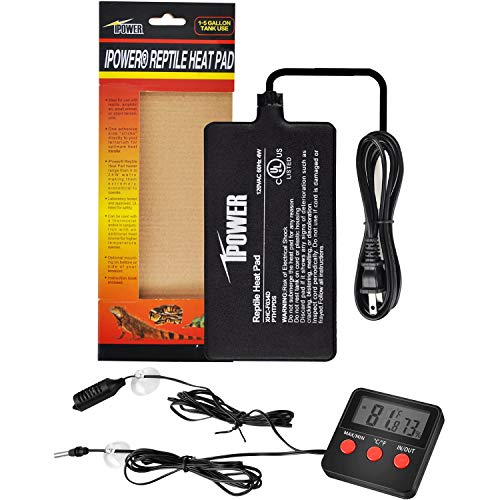 iPower 4"x7" Reptile Heat Mat Under Tank Terrarium Heater Warmer Heating Pad, Digital Thermometer and Hygrometer with Temperature and Humidity Probe for Amphibian Pet and Small Animals - size: 4 X 7 Inch, style: Pad + Thermo & Hygrometer