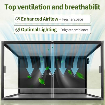 Wacool Terra 120 Gallon Reptile Tank, Large Terrarium for Bearded Dragons, Snakes, Leopard Geckos, Sliding Door & Top Ventilation, 48" x 24" x 24" Easy-to-Maintain Reptile Enclosure - size: 120 gallon