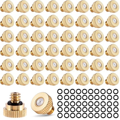 50 Pack Brass Misting Nozzles 10/24 UNC 0.02" Orifice Heavy Duty | 0.5mm Mister Nozzles with 20Pcs Brass Misting Nozzles O Ring,Fine Atomization, For Outdoor Cooling System Dust Control - size: 50pc-Misting Nozzle With O Ring