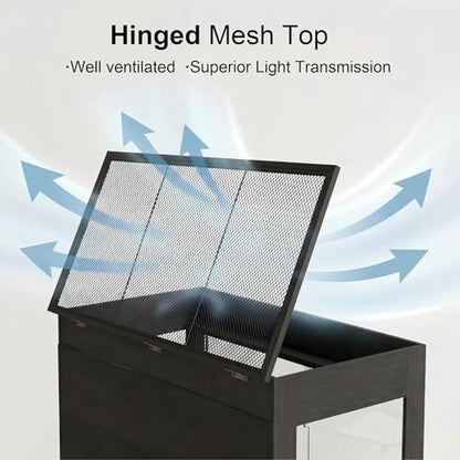 120 Gallon Reptile Tank with Stand,4x2x2 Reptile Enclosure | Snake Enclosure with Outlets,Cabinet,Sliding Door,Reptile Terrarium Bearded Dragon Tank for Lizards,Geckos Black CAGE008B