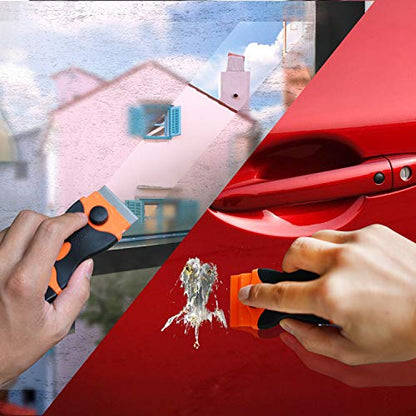 Razor Blade Scraper, 2 Pack Double Edge Razor Scraper Remover Tool | With 30 Pcs Razor Blades, Ergonomic Curved Handle, For Labels Stickers Decals Removal Auto Window Tint Vinyl Tool Application