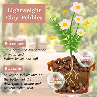 8LB Leca Clay Pebbles for Plants, 4mm-16mm Clay Balls for Hydroponic | Drainage, Reusable, Aeration, Moisture Retention, Lightweight, Natural Leca for Orchids, Succulents, Terrariums, Aquaponics - size: 8LB
