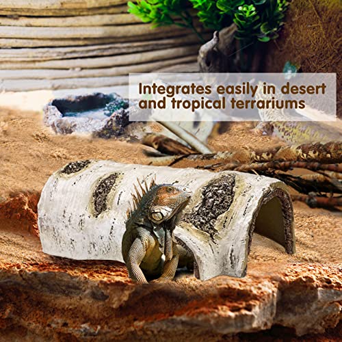 Reptile Hide Caves Simulation Tree Hideout Snake Hide - Medium | Leopard Gecko Terrarium Plastic Plant Leaves Ornament Habitat Shelter Decor for Lizard Hermit Crab Spider Frog Amphibians
