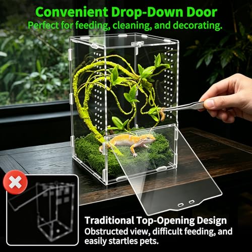 Jumping Spiders Enclosure Kit Acrylic Reptile Tarantula Enclosure Praying Mantis Habitat, Arboreal Tarantula Cribs Spider House,Critter Keeper,Snail Cage,Butterfly Cage,Frog Terrarium(7"x7"x11.8") - size: L(7"x7"x11.8")