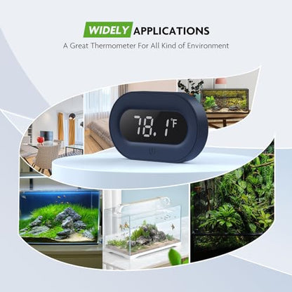 PAIZOO LED Digital Fish Tank Thermometer Stick on Highly Accurate ±0.9℉ | Replaceable Battery, Refresh Every 5s, Wireless Digital Thermometer for Fish Tank, Freshwater and Saltwater, White Display - size: White Display