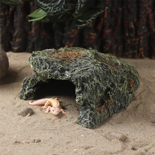 IBWell Resin Reptile Rock Cave, Lizard Tank Décor, Gecko Hide Reptile Hideout for Small Turtle Accessories for Tank, Leopard Gecko, Lazard Hideout