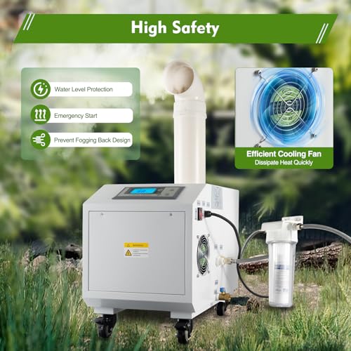 Ultrasonic Industrial Humidifier, 3kg/H Commercial Air Humidifier Sprayer Agricultural Automatic Mist Cooling Whole House Machine, 10L Large Volume for Warehouse Greenhouse Garden Industrial