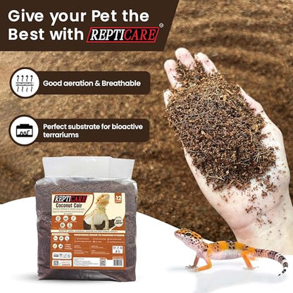 Gro-Med ReptiCare Coconut Fiber Substrate for Reptiles 12 Q, Organic Ready to Use - Odor Absorbent Coco Coir Terrarium Bedding for Ball Pythons, Boas, Snakes, Tortoises, Geckos, Frogs and Tarantulas