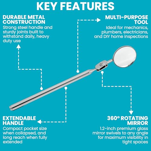 2-Pack Telescopic Insp Mirror 5-21" Swivel | Extend And Swivel To Inspect Hard To Reach Mechanical Spots - color: Mirror