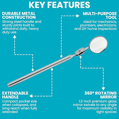 2-Pack Telescopic Insp Mirror 5-21" Swivel | Extend And Swivel To Inspect Hard To Reach Mechanical Spots - color: Mirror