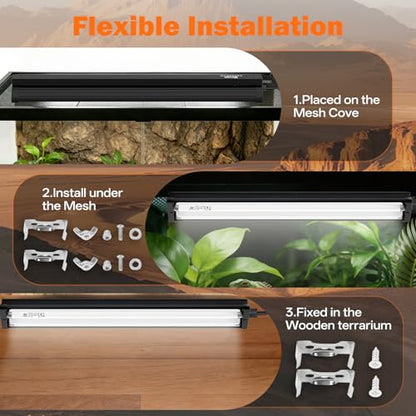 T5 UVB Reptile Light Fixture Combo Kit 24W: 10.0 UVB Light for Reptiles Terrarium Hood Comes with Ho UVB Lamp, 22'' Linear UVB Light Bar for Desert Bearded Dragon,Turtle,Gecko - UV Sensor Test Card - size: 22.6INCH-10.0