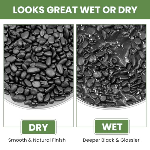 Polished Black Pebbles, 3/8 Inch Highly Glossy Decorative Gravel for Plants - Natural River Rocks for Succulent, Cactus, Aquarium, Vase Filler, Terrarium, Outdoor Garden & Landscaping-6LB - color: Black, size: 6LB
