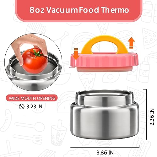 MAISON HUIS 8oz Soup Thermo Wide Mouth Vacuum Insulated Food Jar for Hot&Cold Food, Leak Proof Stainless Steel Kids Lunch Container for School Travel(Pink) - color: Pink