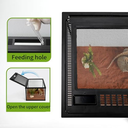 Reptile Glass Tank 16"x11"x9" Terrarium with Top Opening and Screen Ventilation for Leopard Gecko,Lizard,Hermit Crab,Snake,Spider,Frog,Bearded Dragon,Turtle with Feeding Tongs - size: 16*11*9inch
