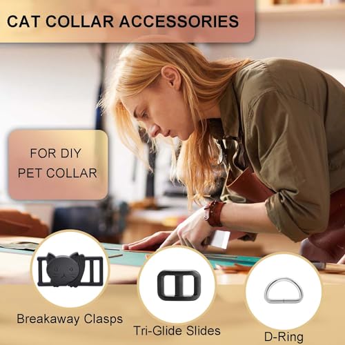 CooBigo 3/8" Breakaway Cat Collars Clasp Kit, 20 Set Break Away Lanyard Clasp Cat Safety Collar Paracord Buckles Accessories(Black)