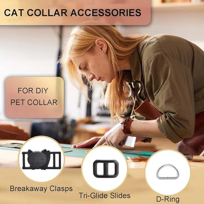 CooBigo 3/8" Breakaway Cat Collars Clasp Kit, 20 Set Break Away Lanyard Clasp Cat Safety Collar Paracord Buckles Accessories(Black)