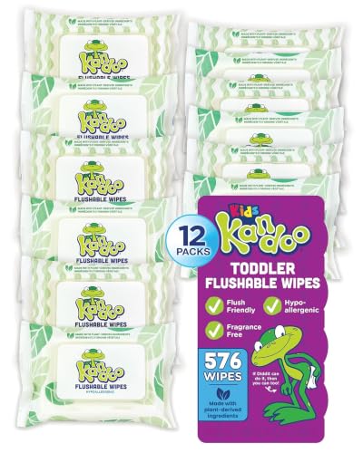 Flushable Wipes for Baby and Kids by Kandoo, Sensitive and Unscented Formula, Hypoallergenic Potty Training Wet Cleansing Cloths , 48 Count, Pack of 12 - size: 48 Count (Pack of 12)