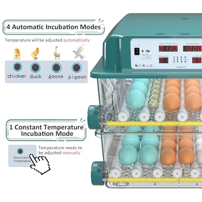 Egg Incubator for Hatching 120 Eggs with 5 Auto Incubation Models | Precise Temp & Humidity Control, Auto Egg Turning, External Water Refill, Egg Candler, Dual Power Supply, Adjustable Roller