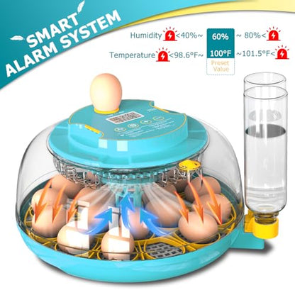 Incubators for Hatching Eggs, 18 Eggs Incubator with Automatic Egg Turning and Temperature Humidity Control, Egg Candler with 360° Viewing for Home, Farm, Classroom, Hatching Chicken, Duck,Quail,Goose