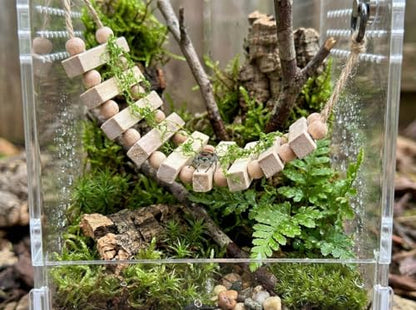 Jumping Spider Enclosure Accessories Magnetic Jumping Spider Rope Bridge with Artificial Moss Handmade Rectangular Solid Wood Suspension Bridge (Natural Wood Color)