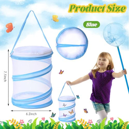 Sherr 10 Pcs Mini Butterfly Habitat Cage Mesh Foldable Insect,Blue | Clear Mesh Butterfly Net Cage Container, Mesh Terrarium for Insect Observation 6.2 x 7.1 in, Easy to Pbserve, Simple to Clean - color: Blue