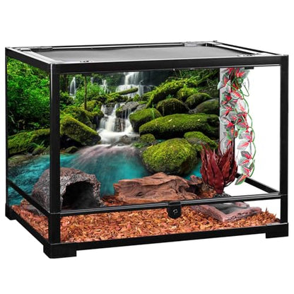 30x18 in Waterfall Terrarium Backdrop Moss Lake Reptile Habitat Background | AWERT Tropical Rainforest Moss Rock Mountain Green Tree Durable Polyester Background - size: 30x18in/75x45cm