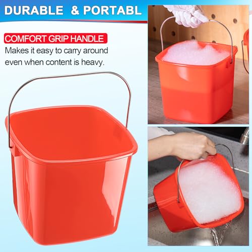 Zhehao 6 Pcs 3 Quart Bucket for Cleaning Small Sanitizer Bucket for Restaurant Square Plastic Pail with Handles for Home, Offices, Commercial Use, Food Service(Red) - color: Red