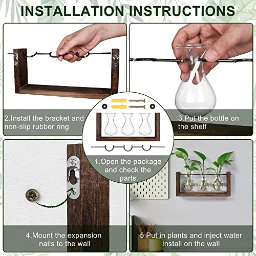 YIBOT Wall Hanging Planter Plant Propagation Stations Glass Flower Vase | Plant Terrarium with Wooden Stand,Gifts for Plant Lovers,Bathroom, Home Office Living Room Decor - size: 3Vase-M