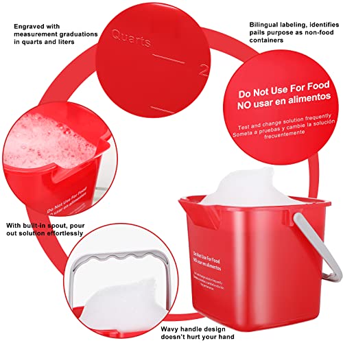 6 Pcs 6 Quart Cleaning Bucket Small Sanitizing Square Bucket Detergent Pail for Home Commercial Restaurant Kitchen Office School(Red) - color: Red