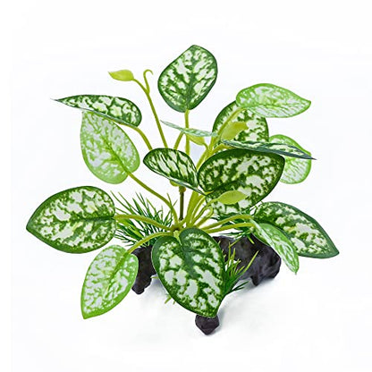 2 pcs Reptile Artificial Plants, Terrarium Decorations Supplies | Amphibian Habitat Hideout Tank Accessories, Rainforest Ground Plant