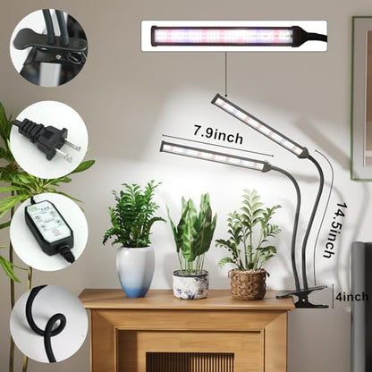 Grow Light,24W (160Watts Equiv) 5000K White Full Spectrum LED Growing Lamp Clip on Desk for Indoor Plants,Bulbs Replaceable & Non-dimmable (Black, 80Watts) - size: 80Watts
