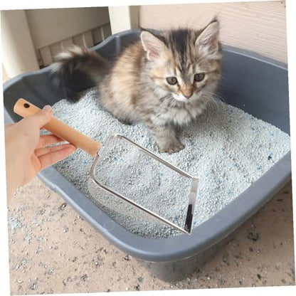 Wood Handle Stainless Steel Reptile Litter Scoop Sifting Shovel with 2x2mm Mesh Screen for Terrarium Cleaning Indoor Pet Waste Removal Tool