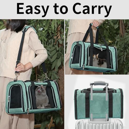 Soft-Sided Cat/Dog/Pet Carrier, Collapsible Pets Travel Carriers | for Big Cats/Small Dogs with Shoulder Strap & Removable Mat, Mesh Puppy Carry Bag,Up to 16 Lbs,TSA Airline Approved-Turquoise - color: Turquoise, size: 17"L x 11"W x 11"H