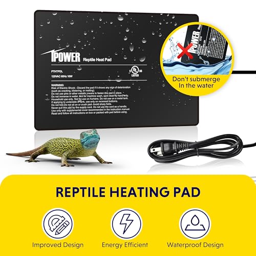 iPower 8x12 Inch Reptile Heating Pad, Under Tank Heater Terrarium Warmer Heat Mat for Turtles, Lizards, Frogs, Snakes, Safe & Energy-Efficient - color: Black/Heat Pad, size: 8" x 12"