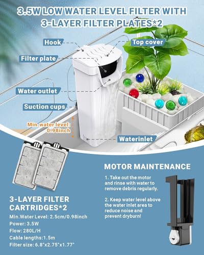 GOZILLA Small Turtle Tank Kit(Tank+Lamp+Filter), Acrylic Aquarium Turtle Starter Kit Habitat with Multi-Functional Areas for Small Reptiles. (White Kit)