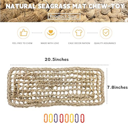 2Pcs Bird Seagrass Mat 20.5×8'' Natural Grass Woven Net Hammock Hanging on Cage Parakeet Climbing Rope Ladder Chew Toys for Lovebird Cockatiel Conure Budgie Cockatoo - size: 2Pcs 20.5" × 8"