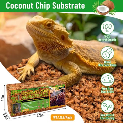 Riare 4Pack Coconut Husk Chip for Reptiles, 4.4LB Coconut Fiber Substrate | Coco Chips Substrate Coconut Husk Bedding for Snakes, Tortoises, Ball Python, Bearded Dragon, Geckos, Lizards, Frogs - color: 4 pack