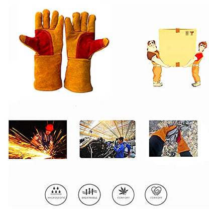 Bite Proof Glove Animal Handling Gloves (1Pair) Leather 14 inch Cowhide Reinforced Padding Palm Gardening Work for Dog Cat Scratch (Brown)