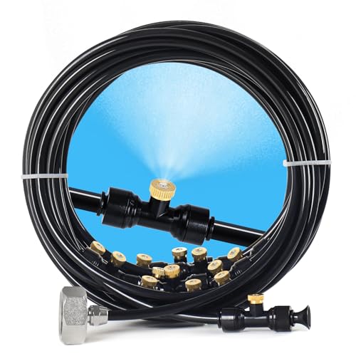 100FT Misters for Outside Patio, 28 Nozzles, 3/4 Inch Brass Adapter | 30M Outdoor Misting System for Patios, Gardens & Greenhouses, Preassembled Misting Line for Flexible DIY Cooling Layouts. - size: 100FT