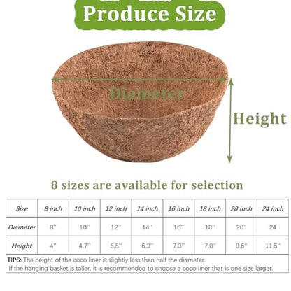 14 inch Coco Liner for planters, 2PCS Replacement Round Plant Basket Liners Natural Coco Fiber Liner for Hanging Basket (14 inch) - size: 14 inch