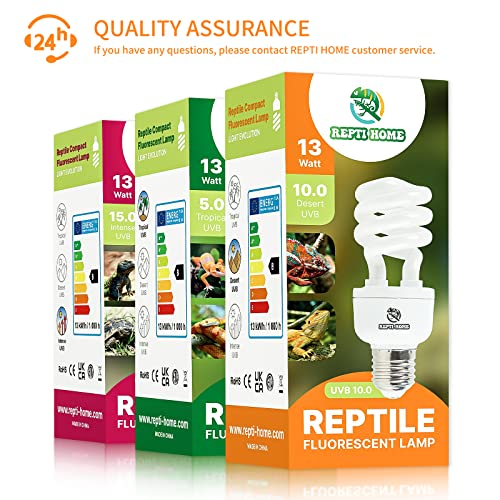 UVB Reptile Light 10.0, 13W Desert UVA UVB Bulb for Reptiles, Compact Desert Terrarium Lamp, Reptile UVB Light Bulb for Bearded Dragon, Lizard, Tortoise, Snake, Gecko - size: 10.0-13