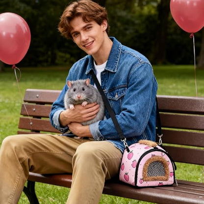 Hamster Carrier Bag Cold-Weather Winter Pouch | Bunny Travel Carrier for Camping Moving Commuting Chinchilla Chameleon Reptile Lizards Leopard Gecko - color: Pink