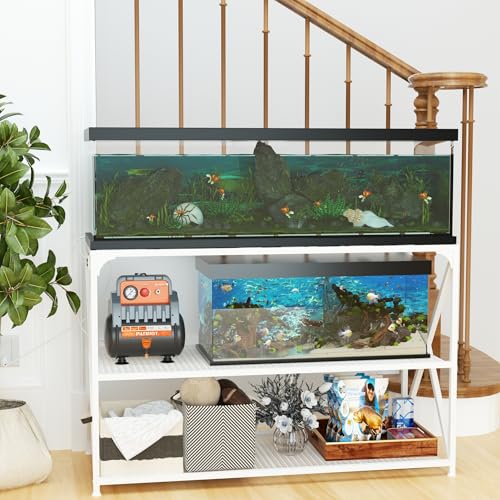 55-75 Gallon Fish Tank Stand, 49.2 x 19.7x 31.5 Inch,Industrial Aquarium Stand with Power Outlet and Switch, Turtle Tank, Reptile Terrariums and Breeder Tank Stand, White - color: White